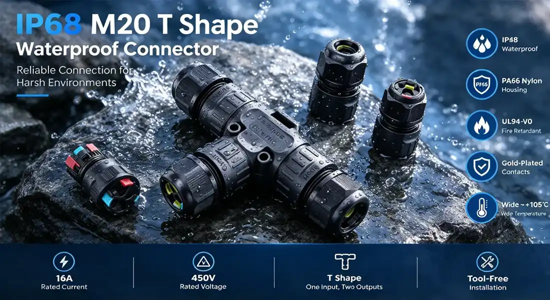 IP68 M20 T shape waterproof connector