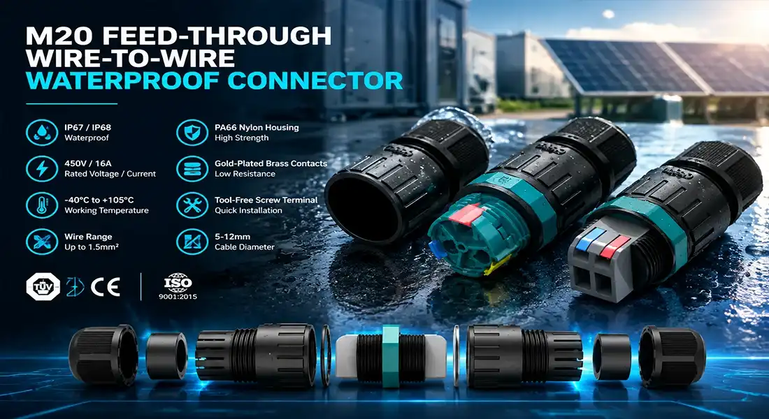 M20 feed-through wire-to-wire waterproof connector