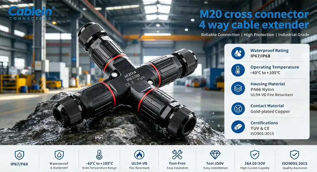 M20 cross connector 4 way cable extender