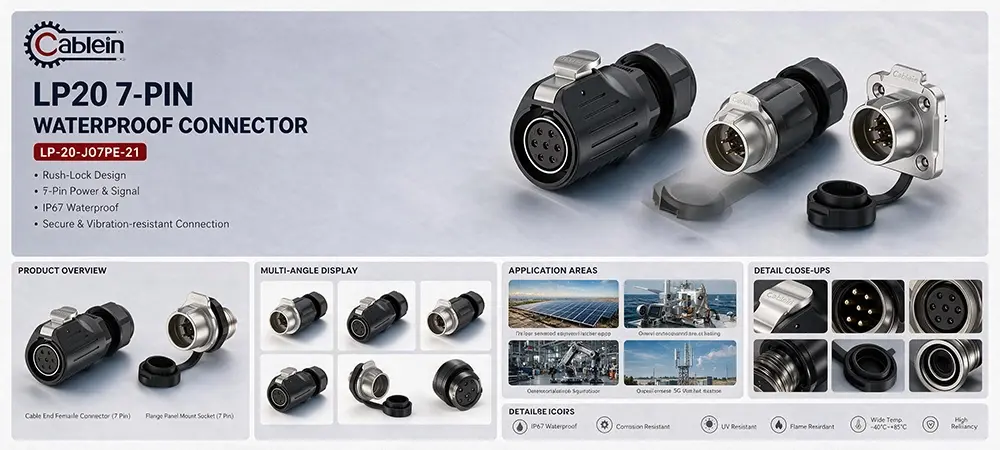 LP20 7-Pin Waterproof Screw Terminal Connector Product Brief