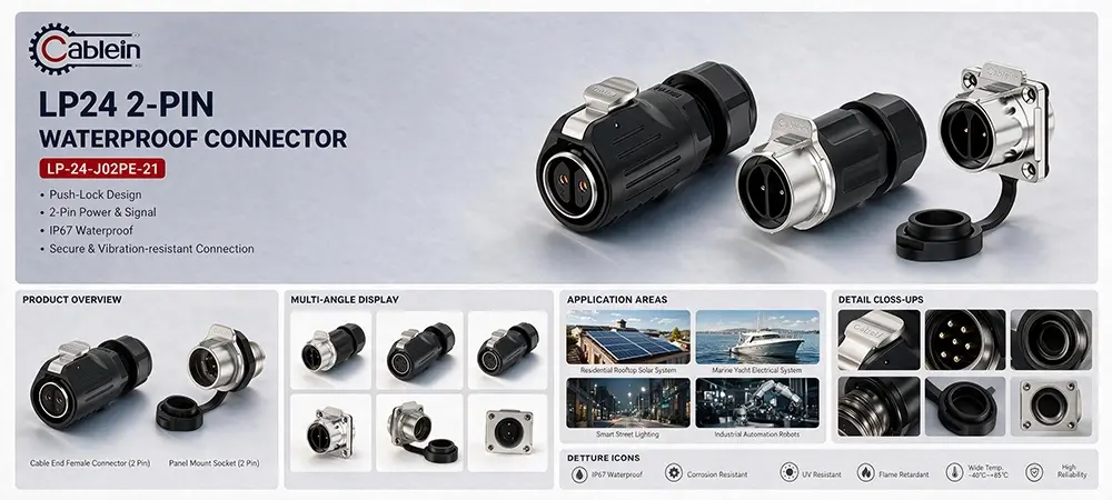 LP24 2-Pin Screw Lock Waterproof Connector Product Brief