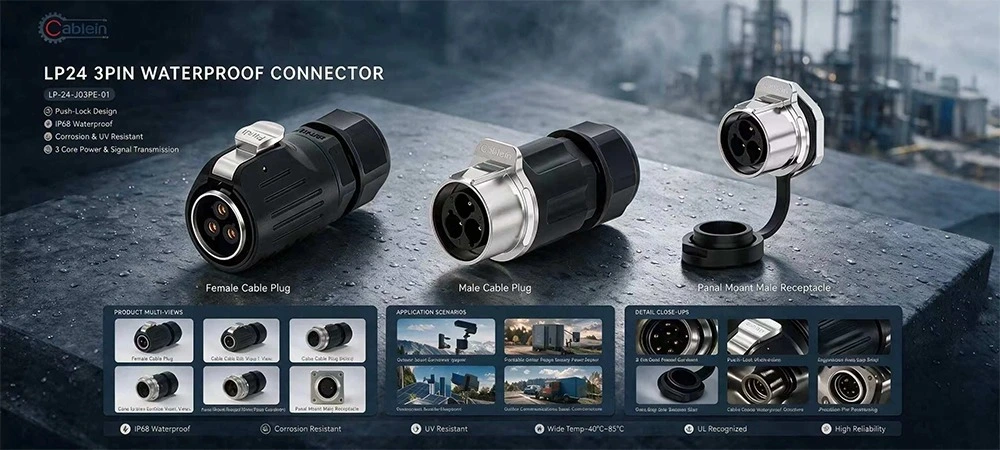 LP24 3-Pin Waterproof Solder Connector Product Brief