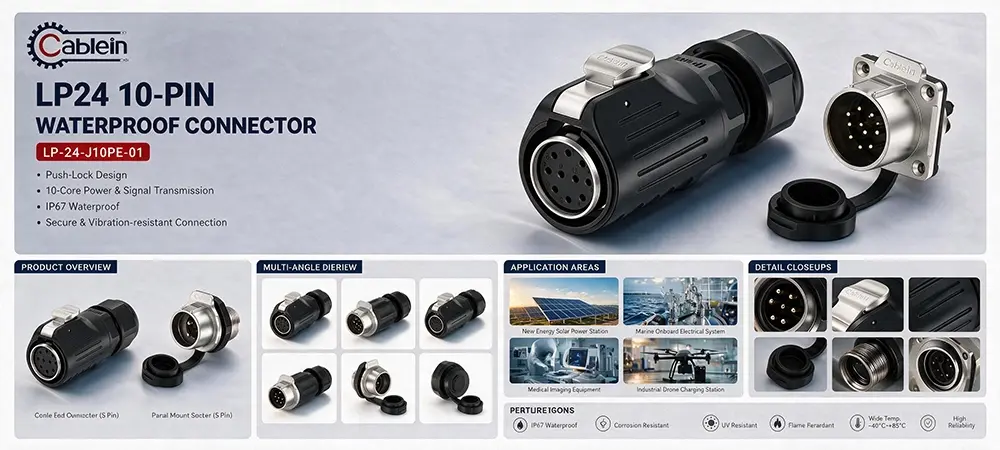 LP24 10-Pin Waterproof Multi-Pole Connector Product Brief