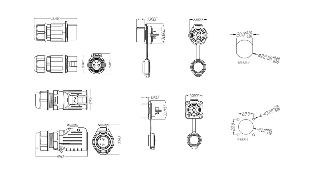 LP24 24-Pin Waterproof Solder Connector