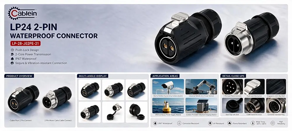 LP28 2-Pin 50A Waterproof Power Connector Product Brief