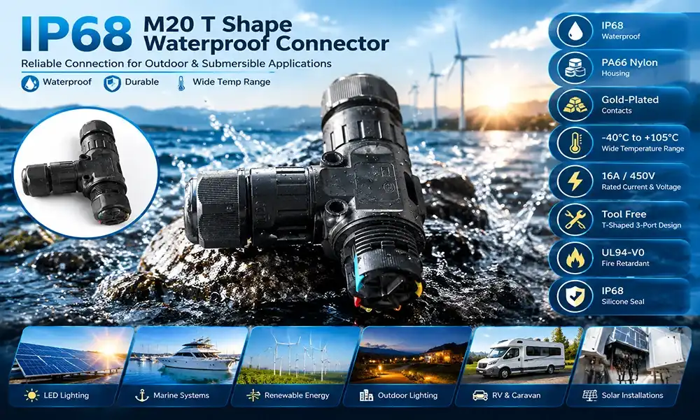 IP68 M20 T shape waterproof connector