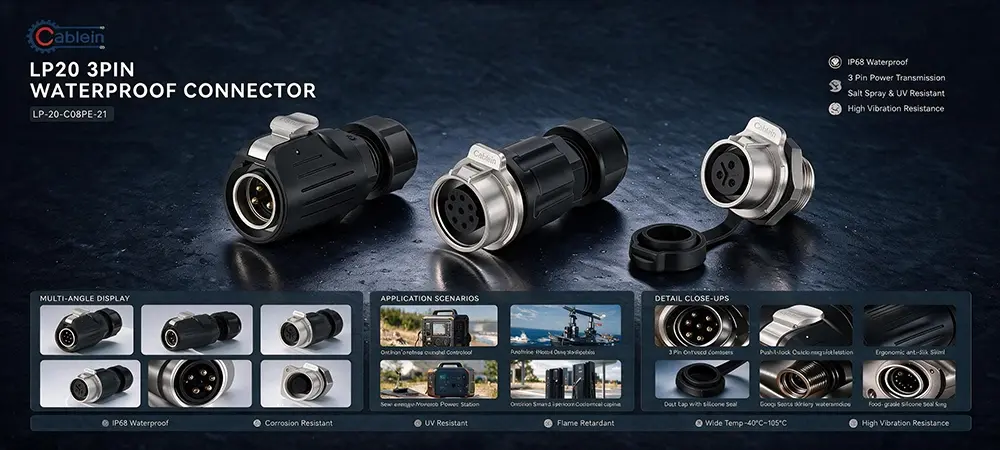 LP20 3-Pin Metal-Plastic Waterproof Screw Connector  Product Brief