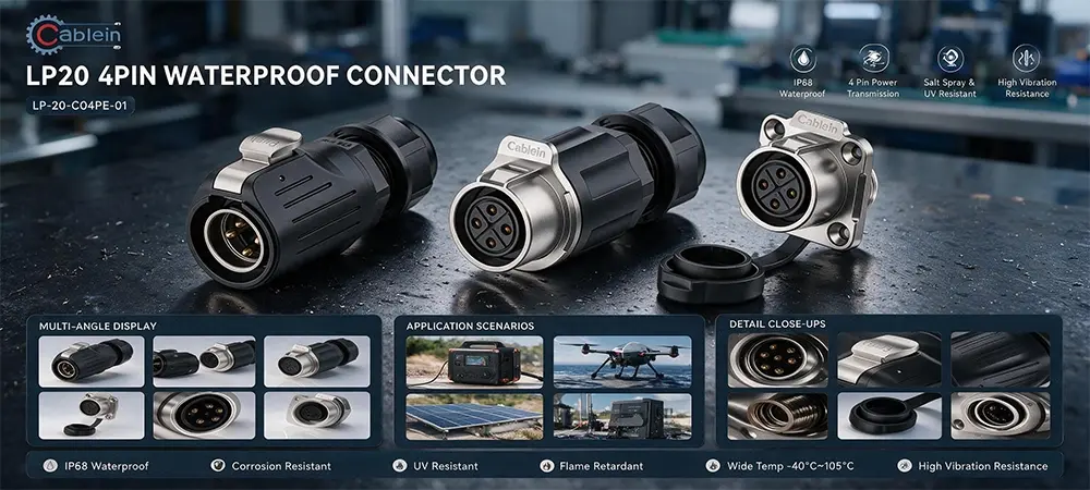 LP20 4-Pin Plastic Metal Waterproof Aviation Connector Solder Product Brief