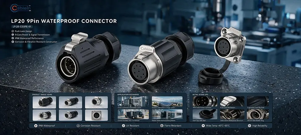 LP20 9-Pin Plastic Metal Waterproof Electrical Connector Product Brief