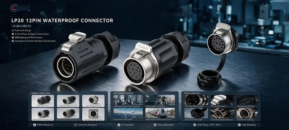 LP20 12-Pin Plastic Metal Waterproof Signal Connector Product Brief