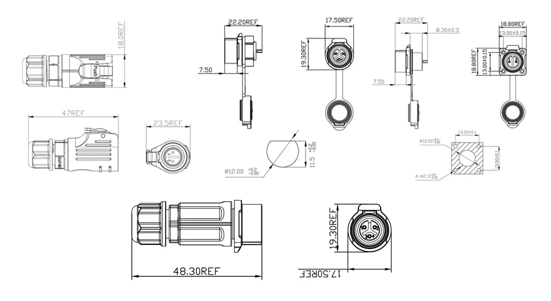 LP12 5-Pin Plastic Waterproof Solder-Type Connector
