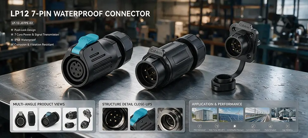 LP12 7-Pin Plastic Waterproof Solderable Plug Product Brief