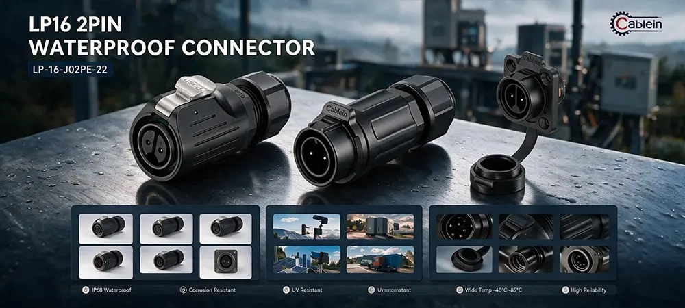 LP16 2-Pin Plastic Waterproof Circular Solder Connector Product Brief