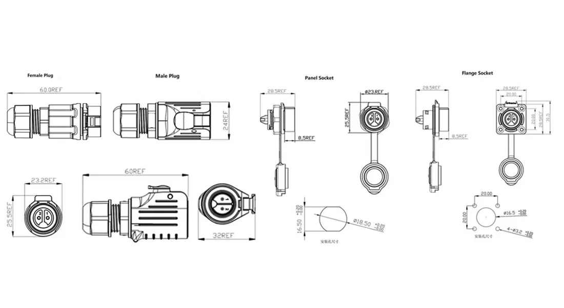 LP16 2-Pin Plastic Waterproof Clamp-Type Connector LP16 2-Pin Plastic Waterproof Clamp-Type Connector