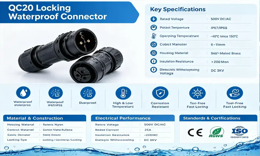 QC20 locking waterproof connector