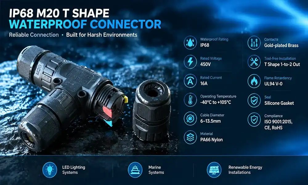 ip68 M20 t shape waterproof connector ip68 M20 t shape waterproof connector
