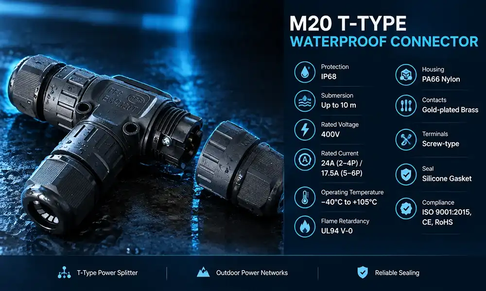 M20 t-type waterproof connector