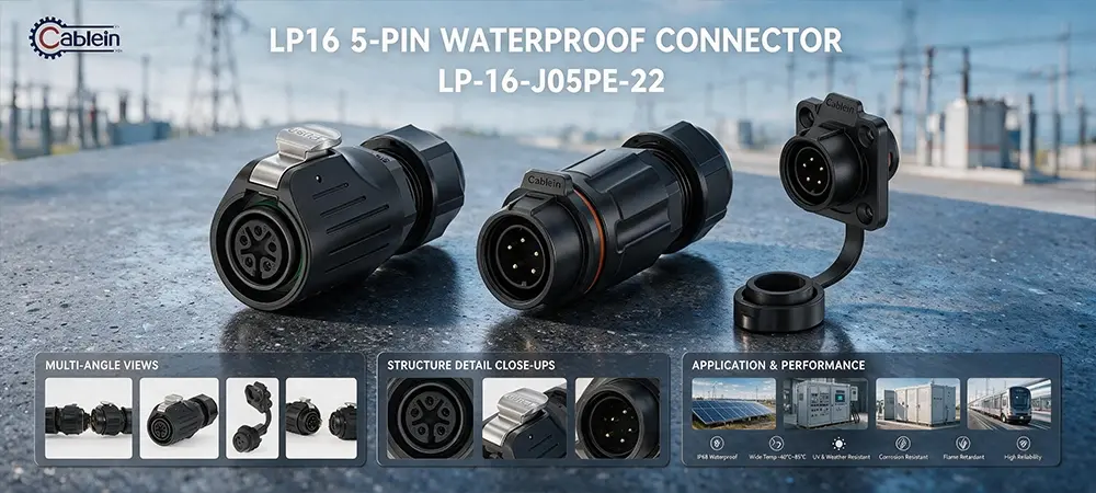 LP16 5-Pin Plastic Waterproof Screw Type Connector Product Brief