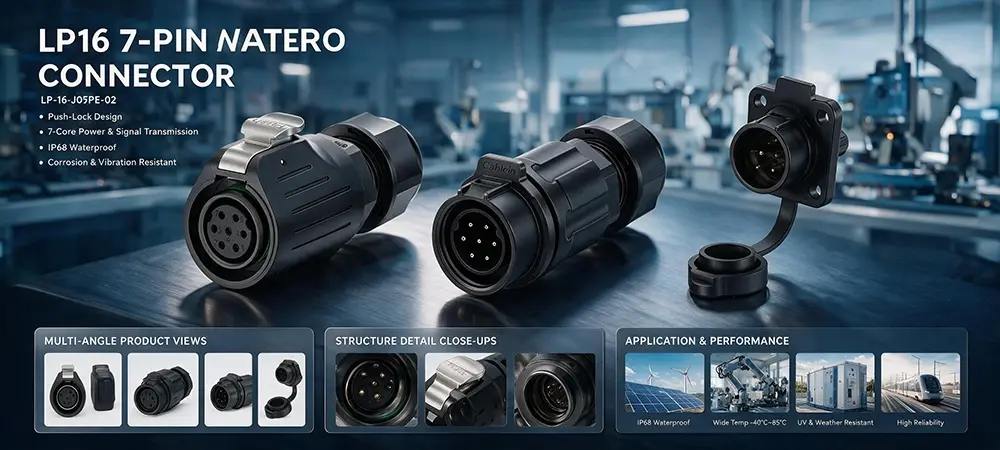 LP16 7 Pin Plastic IP68 Waterproof Solder Connector Product Brief