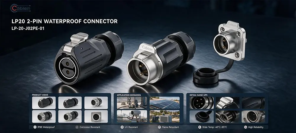 LP20 2 Pin Metal Plastic Waterproof Power Connector Kit Product Brief