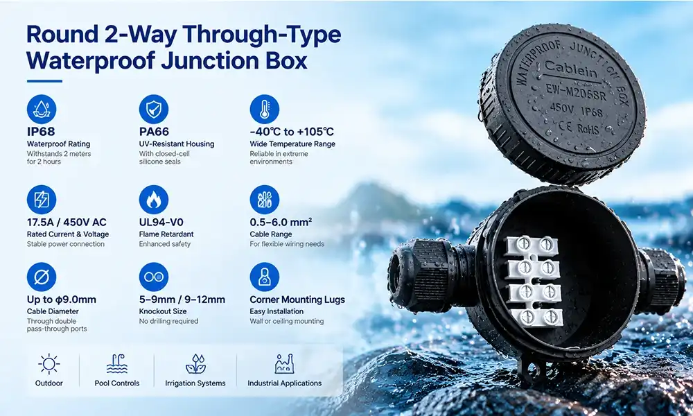 round 2-way through-type waterproof junction box round 2-way through-type waterproof junction box