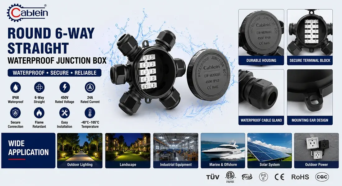 Round 6-Way Straight Waterproof Junction Box Round 6-Way Straight Waterproof Junction Box