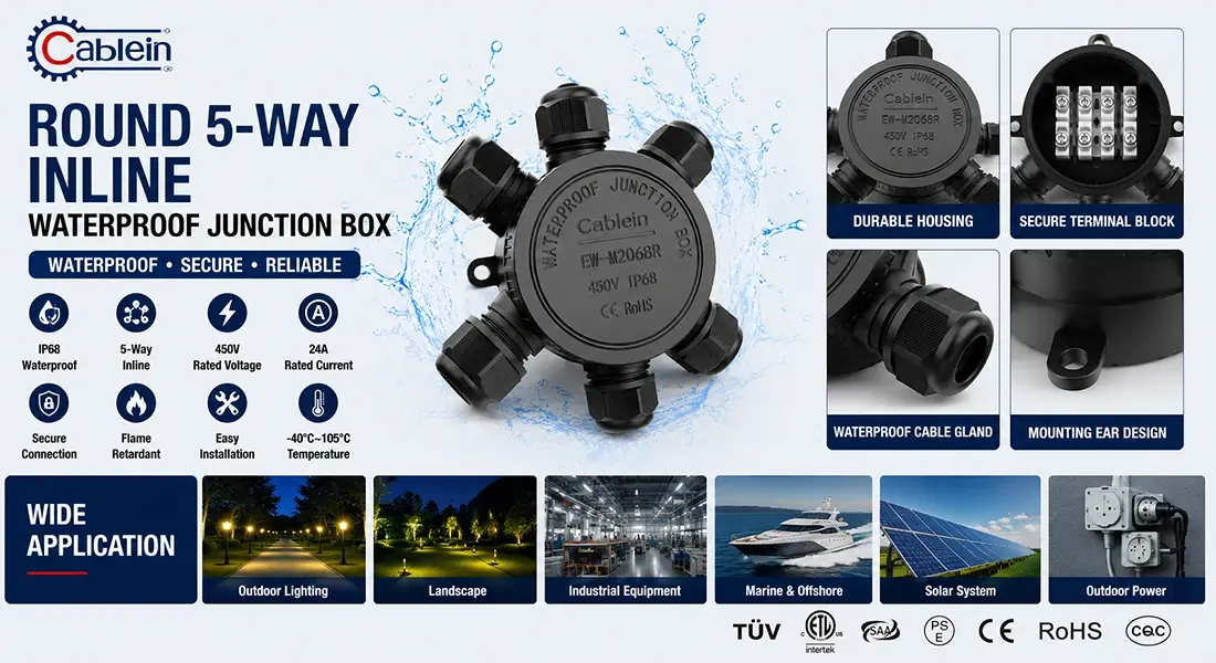 Round 5-Way Inline Waterproof Junction Box