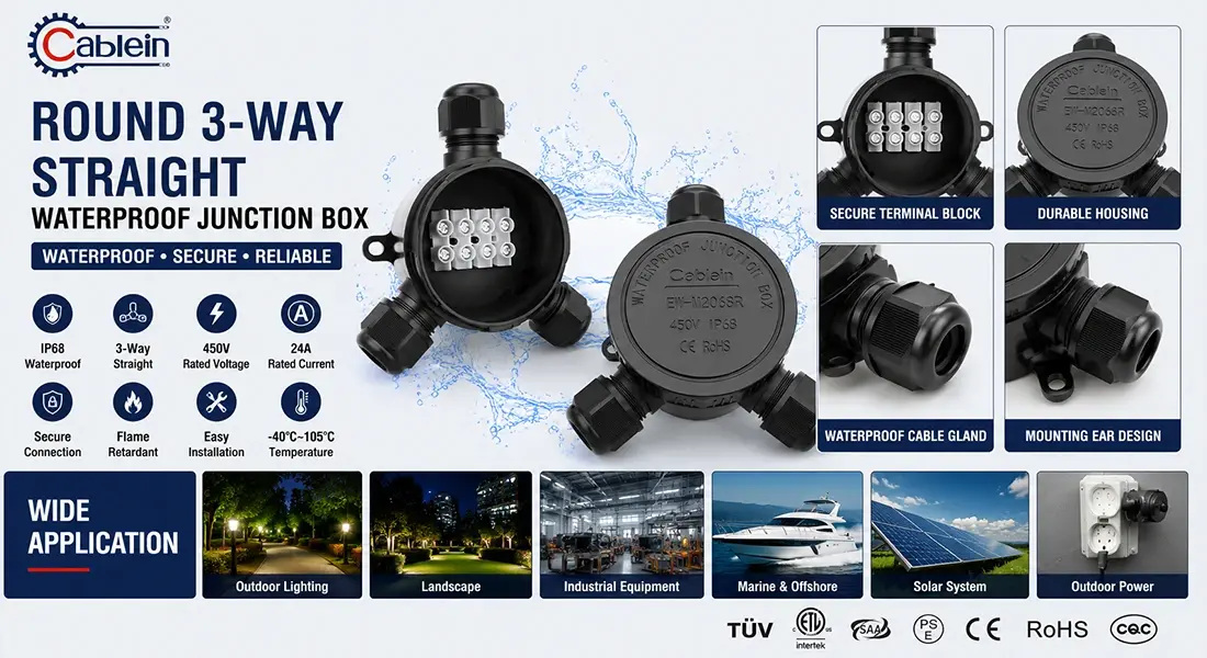 Round 3-Way Straight Waterproof Junction Box