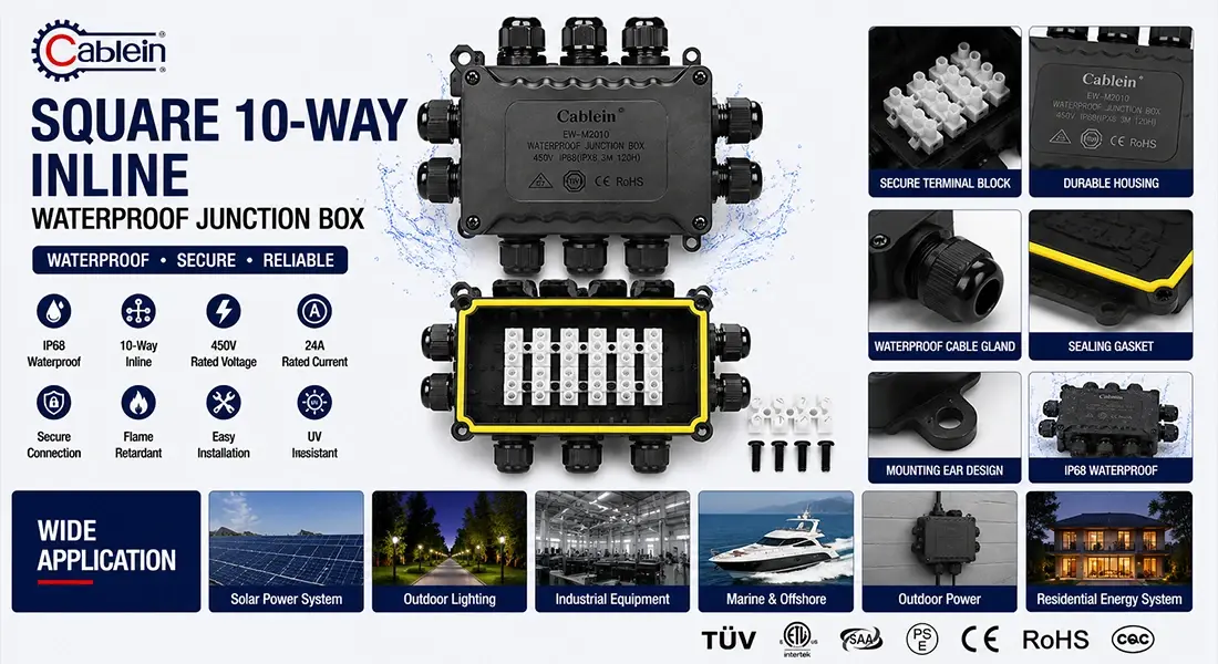 Square 10-Way Inline Waterproof Junction Box Square 10-Way Inline Waterproof Junction Box