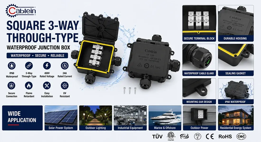Square 3-Way Through-Type Waterproof Junction Box