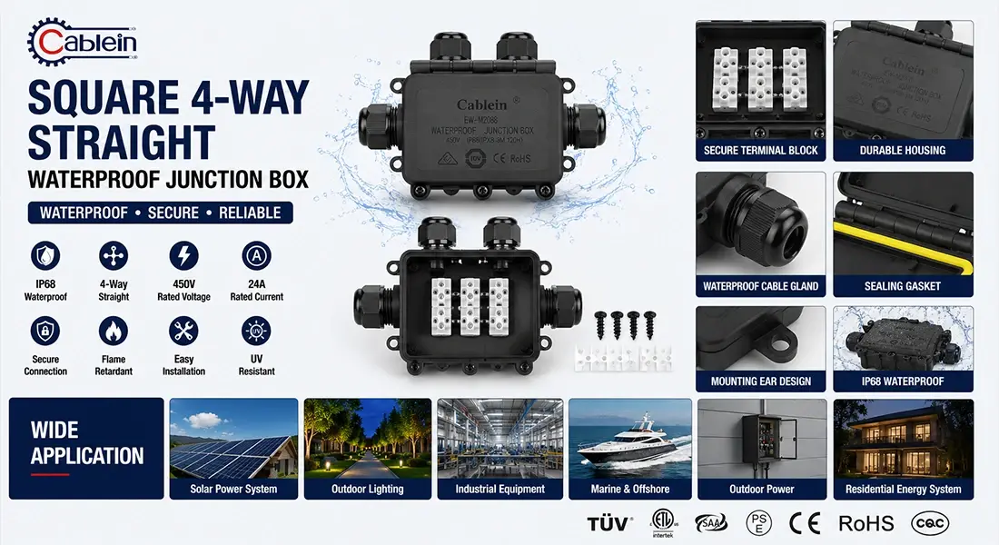Square 4-Way Straight Waterproof Junction Box