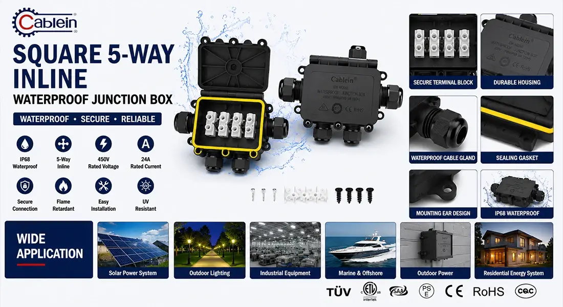 Square 5-Way Inline Waterproof Junction Box Square 5-Way Inline Waterproof Junction Box