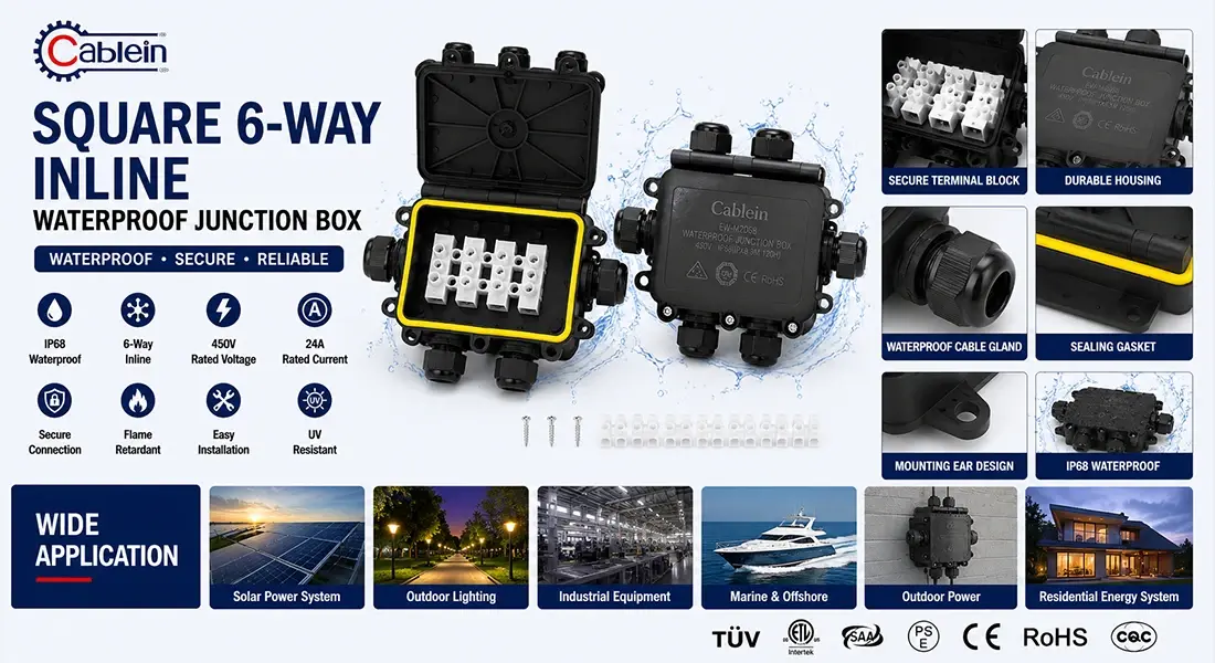 Square 6-Way Inline Waterproof Junction Box Square 6-Way Inline Waterproof Junction Box