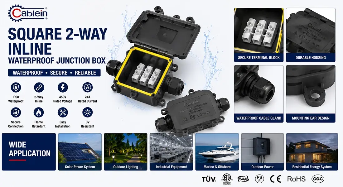 Square 2-Way Inline Waterproof Junction Bo