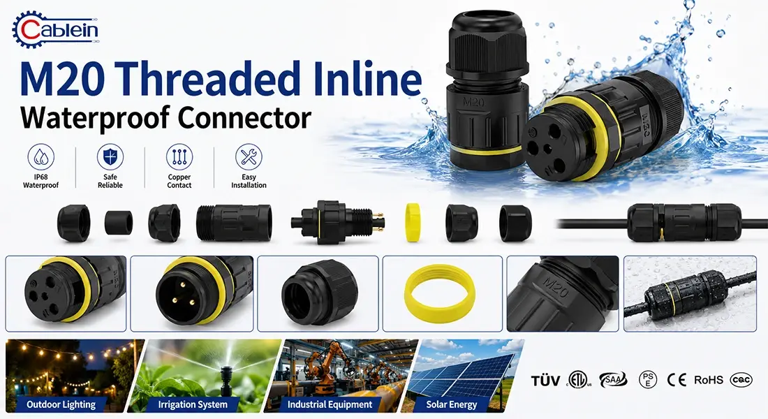 M20 Threaded Inline Waterproof Connector