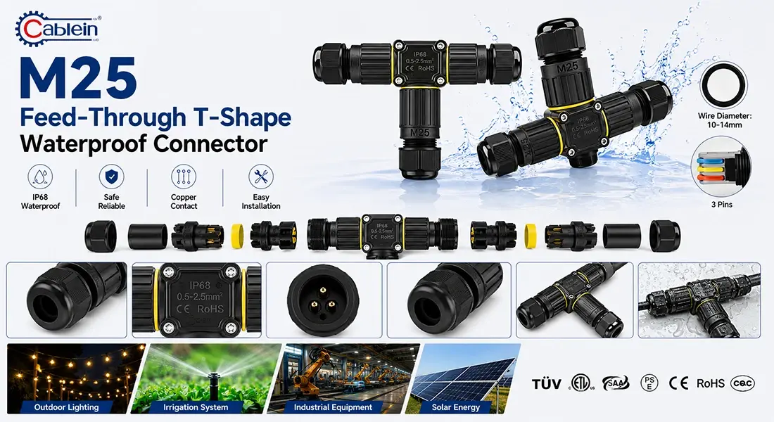 M25 Feed-Through T-Shape Waterproof Connector