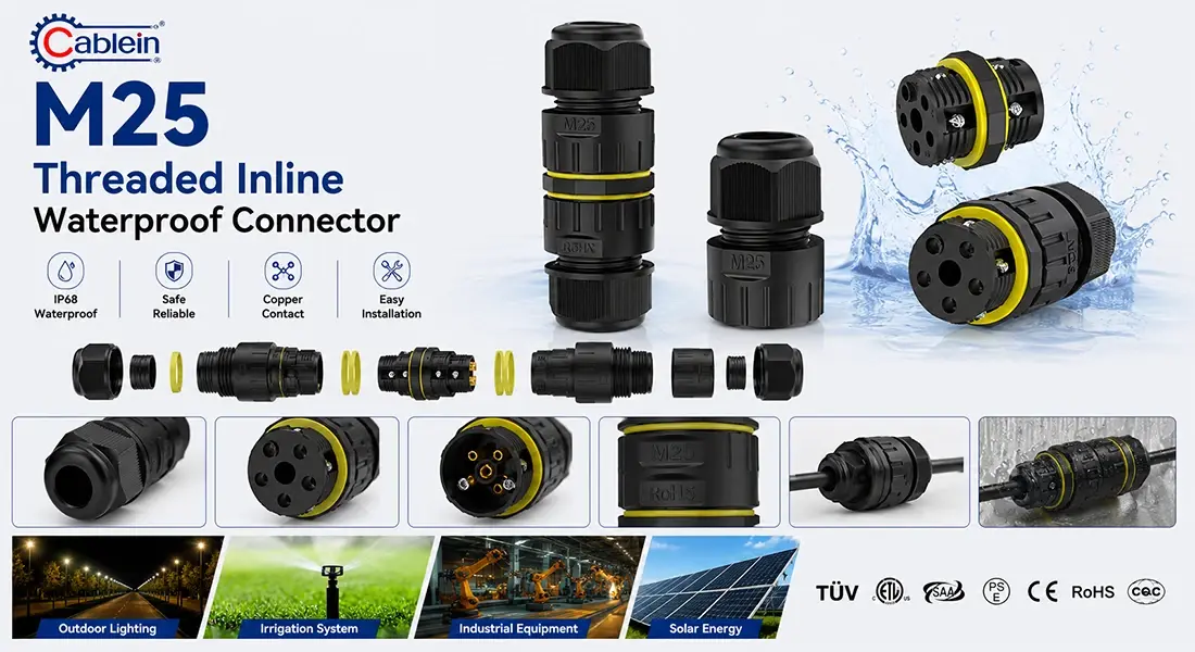 M25 Threaded Inline Waterproof Connector