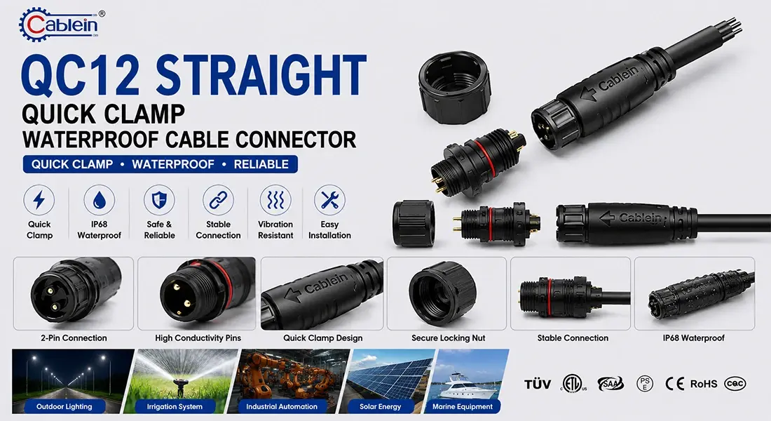 QC12 Straight Quick Clamp Waterproof Cable Connector