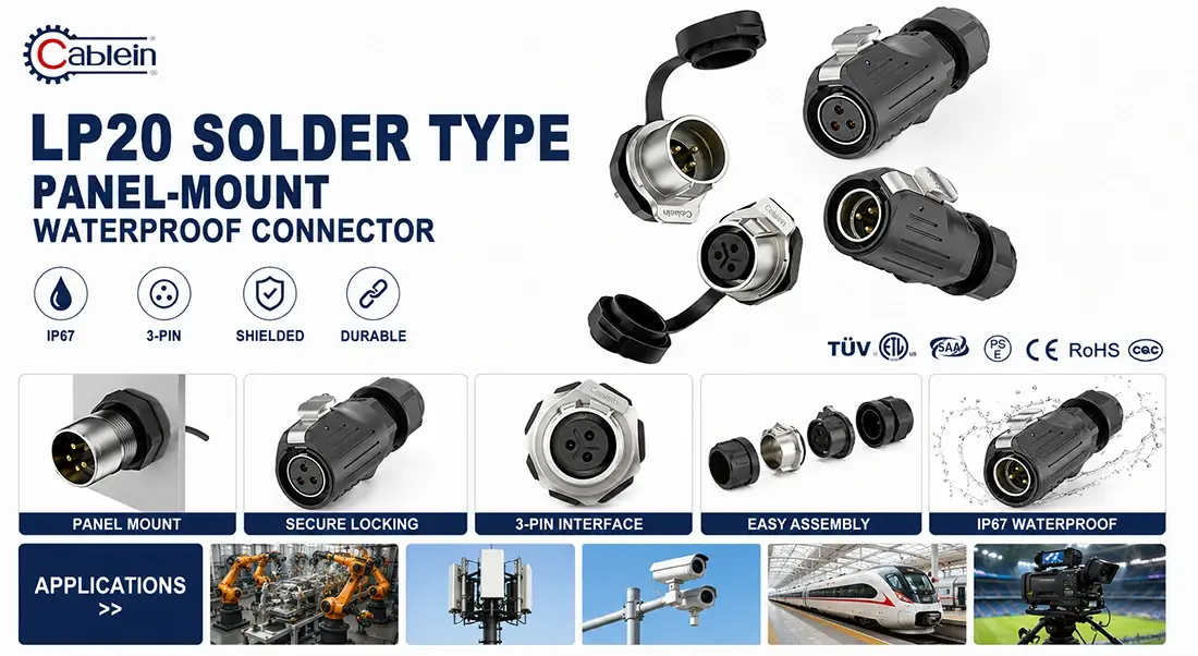 LP20 Solder Type Panel-Mount Waterproof Connector