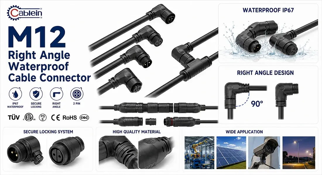 M12 Right Angle Waterproof Cable Connector