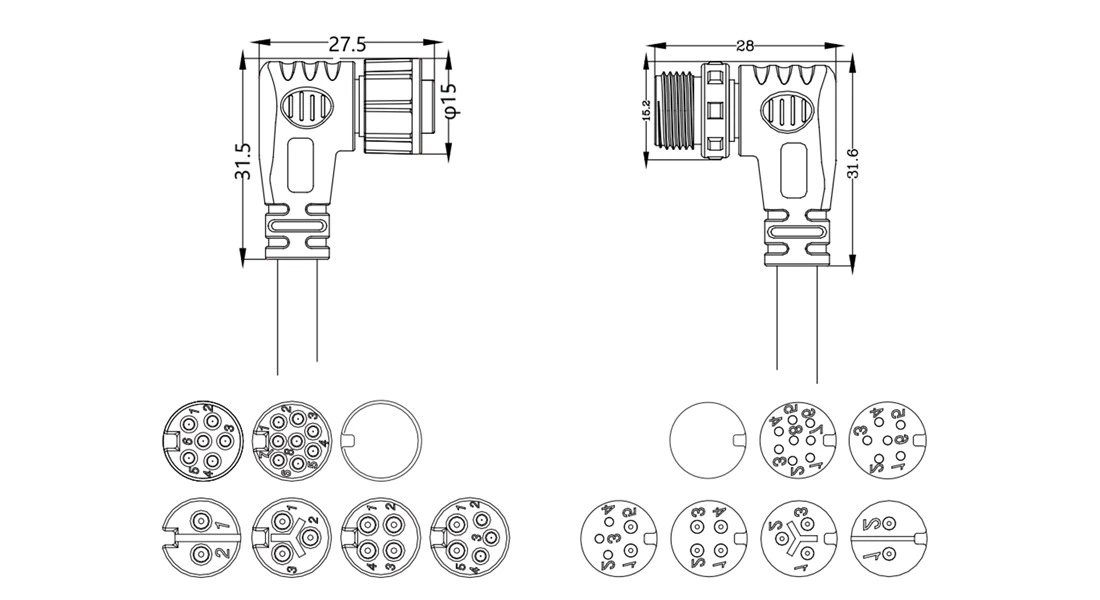 M12 Right Angle Waterproof Cable Connector M12 Right Angle Waterproof Cable Connector