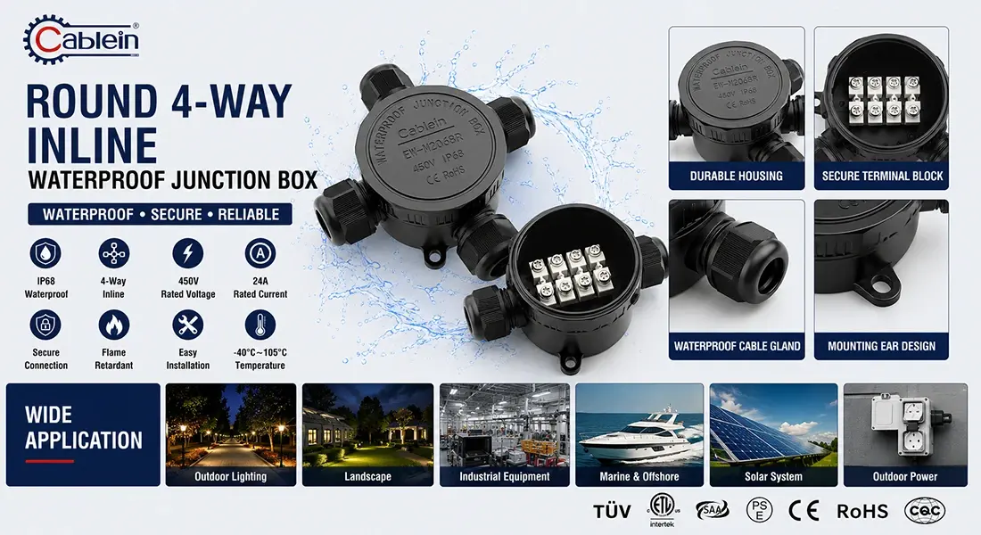 Round 4-Way Inline Waterproof Junction Box Round 4-Way Inline Waterproof Junction Box