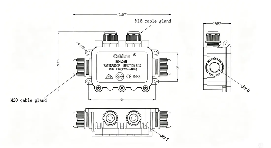 Square 4-Way Straight Waterproof Junction Box Square 4-Way Straight Waterproof Junction Box
