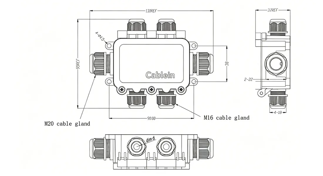 Square 6-Way Inline Waterproof Junction Box