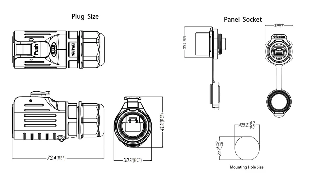 LP24 RJ45 Panel-Mount Waterproof Connector LP24 RJ45 Panel-Mount Waterproof Connector