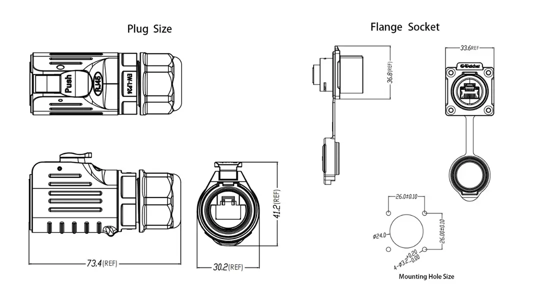 LP24 RJ45 Flange-Mount Waterproof Connector LP24 RJ45 Flange-Mount Waterproof Connector