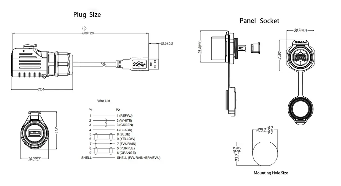 LP24 USB Waterproof Bulkhead Connector LP24 USB Waterproof Bulkhead Connector