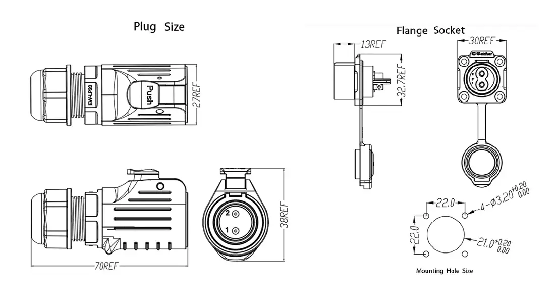 LP20 Solder Type Flange-Mount Waterproof Connector LP20 Solder Type Flange-Mount Waterproof Connector