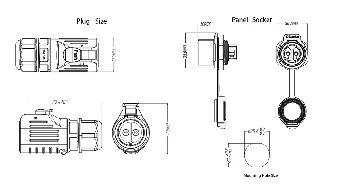 LP24 Solder Type Panel-Mount Waterproof Connector
