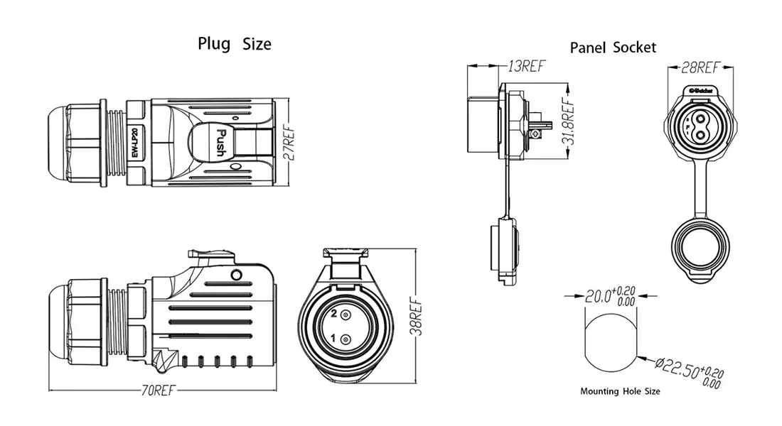 LP20 Solder Type Panel-Mount Waterproof Connector LP20 Solder Type Panel-Mount Waterproof Connector